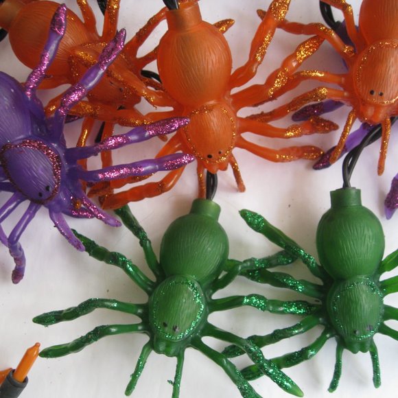 2 Halloween 12 Spider String Lights Blow Mold Decorations 11 ft & 2 Orange Minis - Picture 2 of 16